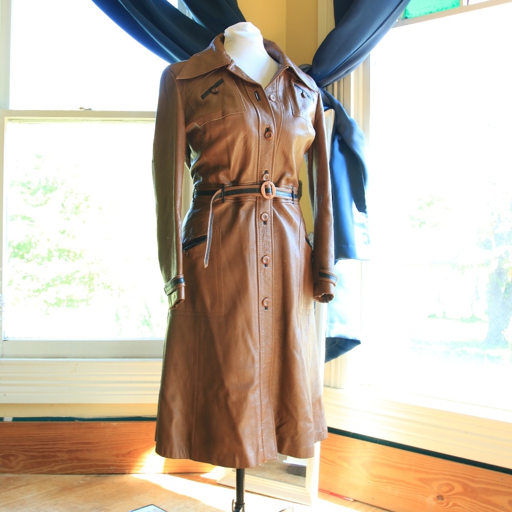 Vintage Ladies Leather Trench Coat M/L